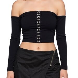 Forever 21 Black Off-Shoulder Crop Top with Silver Details